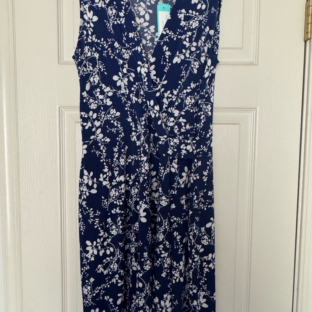 Kaileigh Blue and White Sleeveless Midi Sundress